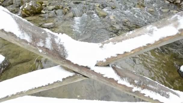 Zimní konec řeka s sněhu a ptáci — Stock video
