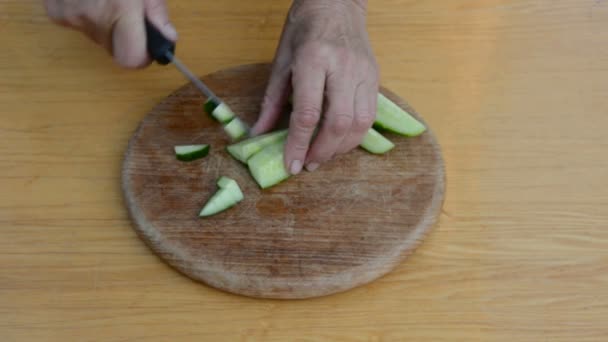 Emekli eller salatalık kesip — Stok video