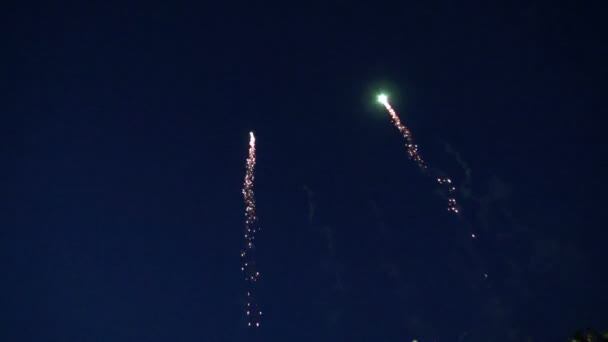 Fuegos artificiales de vacaciones en la noche del cielo — Vídeos de Stock