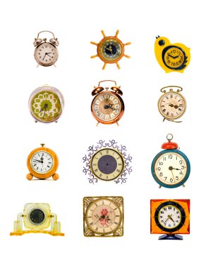 Vintage saat ve alarm saati koleksiyonun beyaz muhtelif