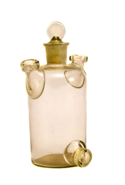 Botella de laboratorio química de vidrio aislada en blanco —  Fotos de Stock