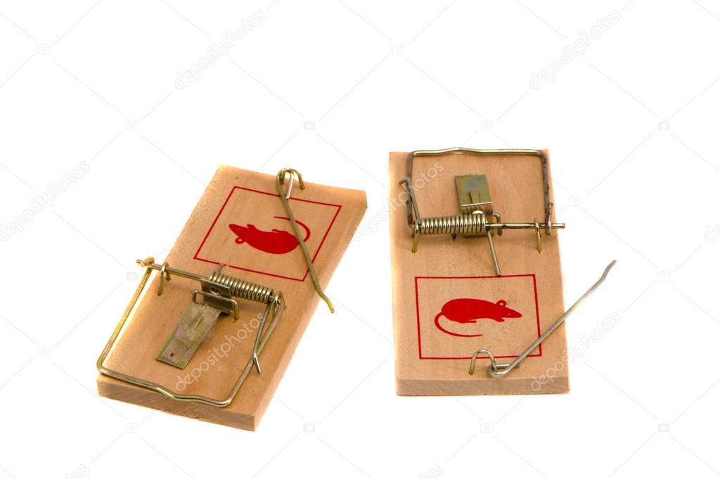 Two isolated on white mouse traps