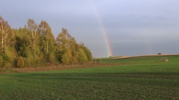 Paysage arc-en-ciel et champ de culture d'automne — Video