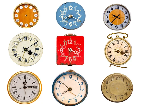 dokuz eski saat izole üzerinde beyaz kadran