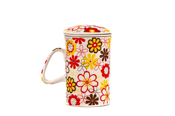 Taza de cerámica ornamental para té sobre blanco — Foto de Stock