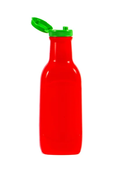 Frasco de molho de ketchup de tomate aberto isolado em branco — Fotografia de Stock