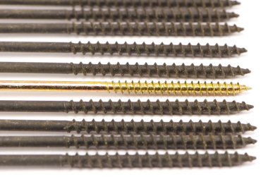 Altın ve siyah vida çivi üzerine beyaz izole