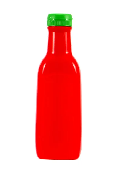 Red tomato sauce plastic bottle isolated on white — Stock Photo, Image