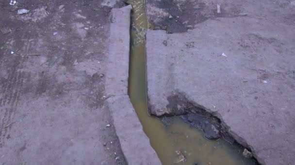 Canal de contaminación de alcantarillado abierto en la calle de la ciudad, India — Vídeo de stock