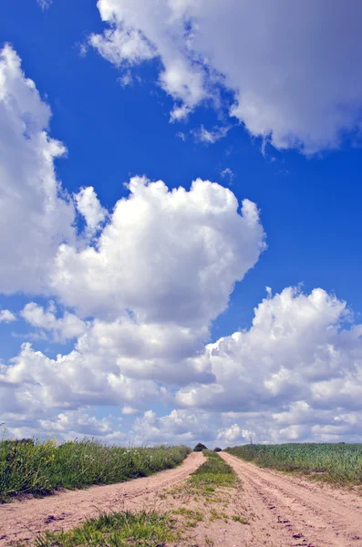 Camino rural de grava y nubes de cielo de verano — Foto de Stock