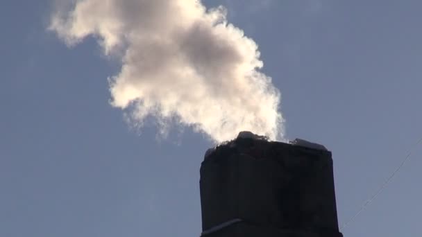 Winter air pollution smoke from old smokestack — Stock Video