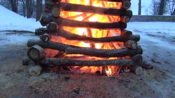 Equinoccio de primavera celebración mardi gras fuego por la noche.Día de la tortita — Vídeo de stock