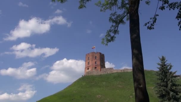 Historical Gediminas tower in Vilnius, Lithuania — Stock Video