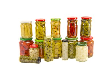 koleksiyon çeşitli sebze kavanozlar beyaz izole saksı