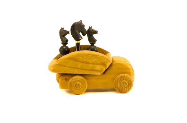 Black chess and wooden car toy concept — Stock Photo, Image