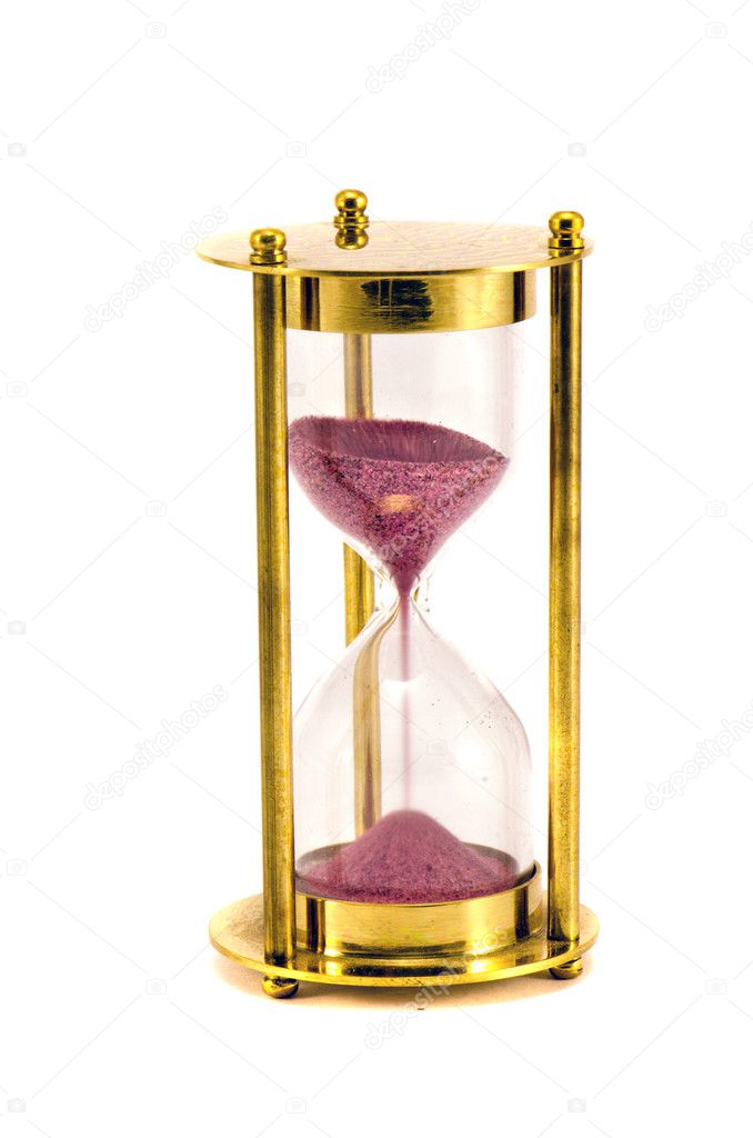 golden sandglass clock isolated on white