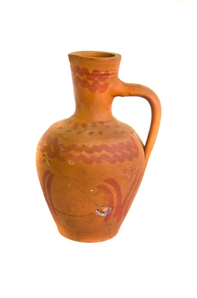 Vaso de argila ornamental antigo isolado em branco — Fotografia de Stock