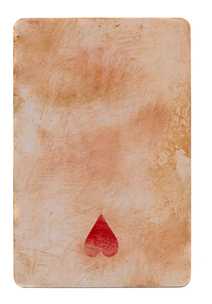 Vintage gebrauchtes Spielkartenpapier Hintergrund mit einem roten Herz — Stockfoto