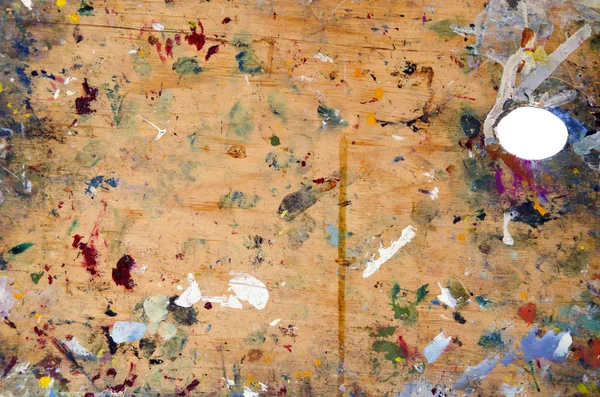 Viejo pintor sucio arte paleta madera contrachapada fondo —  Fotos de Stock