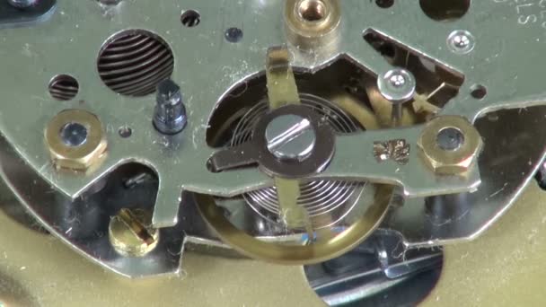 Old analog clock gears wheels in motion — Stock Video