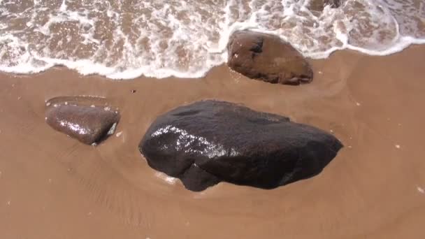 Zee strand steen en golven. Natuur achtergrond — Stockvideo