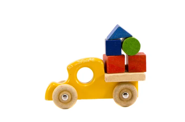 Wooden truck toy with colorful blocks — Stock Photo, Image