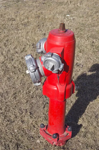 Red fire hydrant water pipe on street — Stock Photo, Image