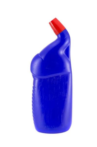 Wc azul e casa de banho de limpeza garrafa de fluido — Fotografia de Stock