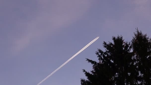 Avión volador sobre fondo azul del cielo — Vídeo de stock