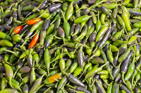 Pimentas verdes e vermelhas fundo vegetal — Fotografia de Stock