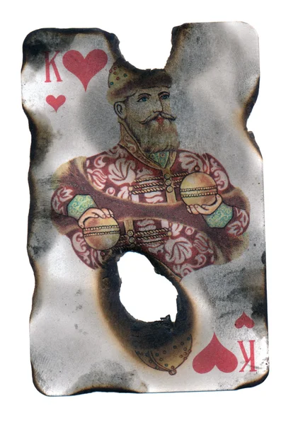 Burnt playing card king of hearts background isolated — Stock Photo, Image