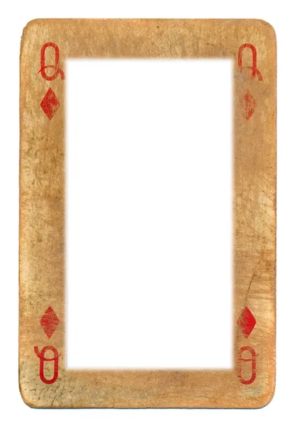 Paper frame from old playing card queen of diamonds isolated on white — Stock Photo, Image