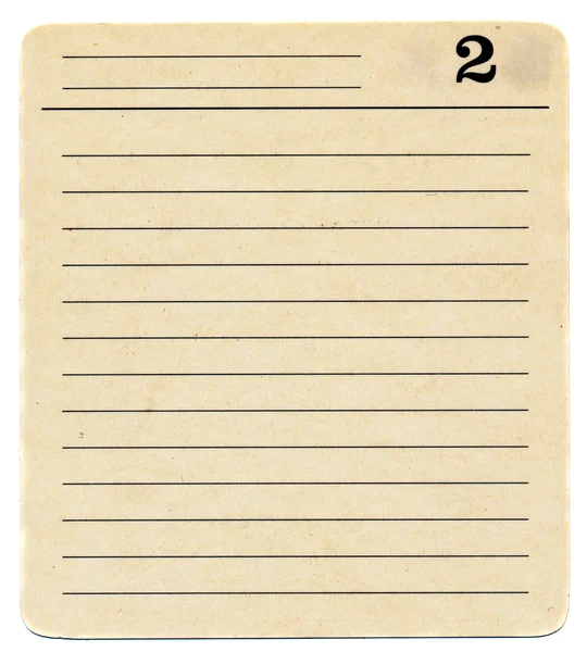 Fundo de papel de cartão de índice antigo isolado com número dois — Fotografia de Stock