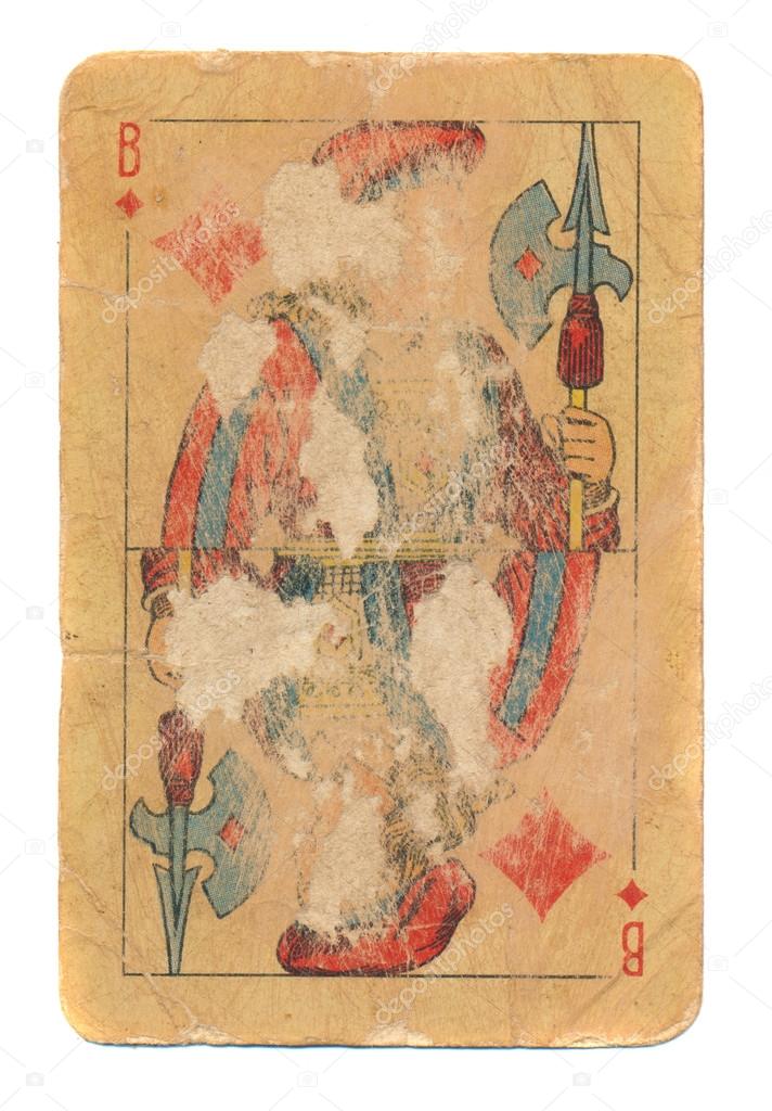 ancient used rubbed playing card jack of diamonds paper background