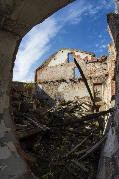 Abandoned Ruins Historic Manor Watermill Fisheye View — Stock Photo, Image