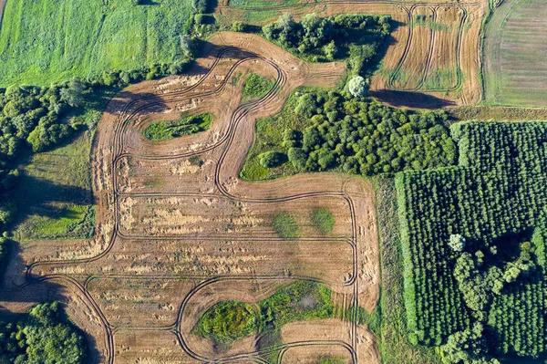 Gröda Fält Slukhål Och Lundar Naturparken Litauen Flygfoto — Stockfoto