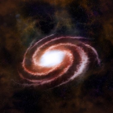 Siyah alan, nebula ve derin uzayda yıldız karşı kırmızı sarmal gökada