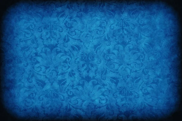 Blauwe donker muur met oude bloemmotief achtergrond of textuur — Stockfoto