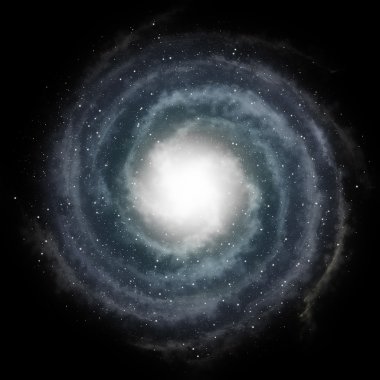 Blue spiral galaxy against black space and stars clipart