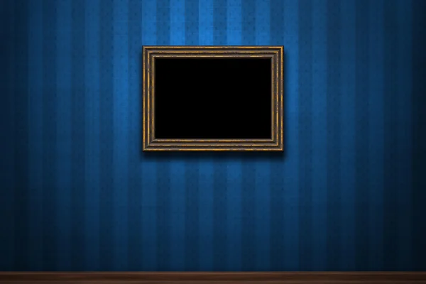 Old wooden frame on blue retro grunge wall — Stock Photo, Image