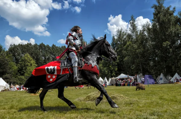 CHORZOW, POLONIA, 9 GIUGNO: Cavaliere medievale a cavallo durante una IV — Foto Stock