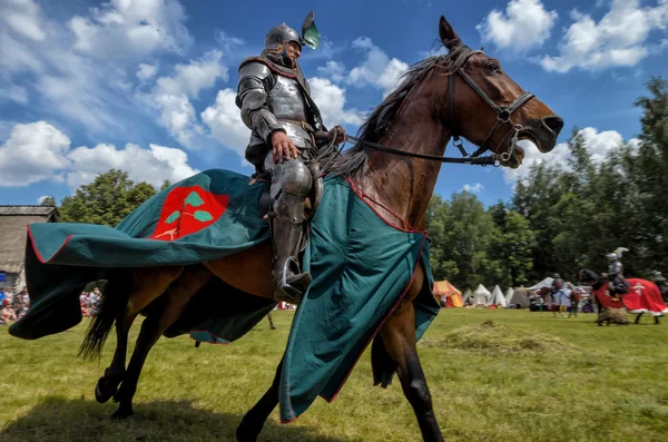 CHORZOW, POLONIA, 9 GIUGNO: Cavaliere medievale a cavallo durante una IV — Foto Stock