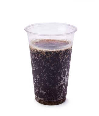  soda in clear plastic cup isolated on white