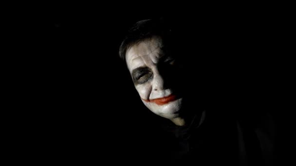 Bloody Halloween Theme Evil Joker Painted Spooky Joker Face Black — Vídeos de Stock