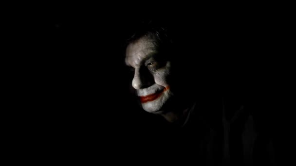 Bloody Halloween Theme Evil Joker Painted Spooky Joker Face Black — Vídeo de Stock