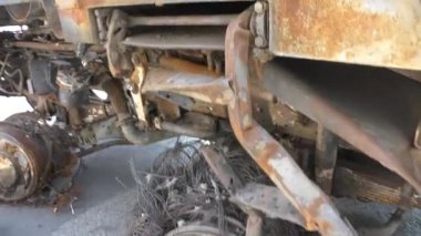 Damaged military equipment in the war.Broken military equipment of Russia put on display on the square for the Independence Day of Ukraine