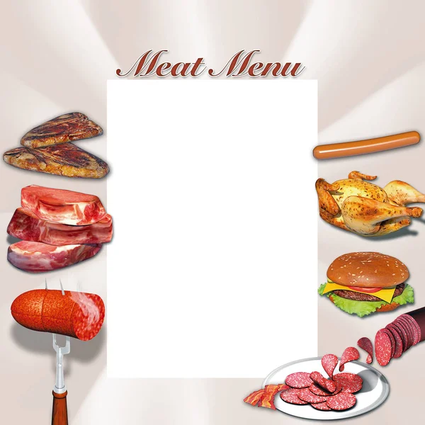 Meat Menu Beef Veal Chicken Various Cold Cuts — Φωτογραφία Αρχείου