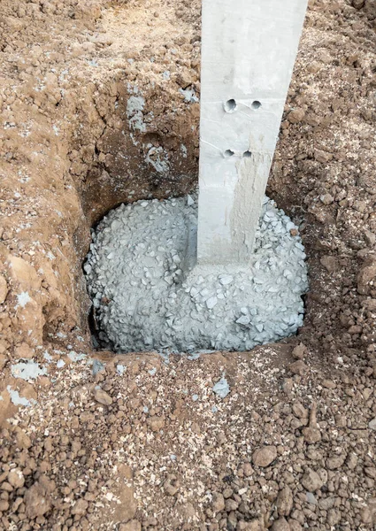 Cement Mixed Stones Concrete Pillar Holes Building Garage Countryside House — Stock Photo, Image
