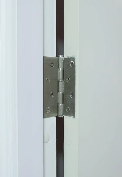 Closeup Metal Hinges White Pvc Door Restroom Urban House Front Royalty Free Stock Images