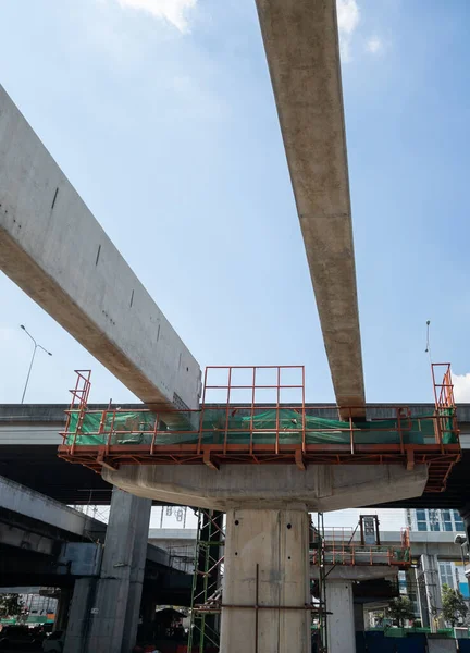 Concrete Pole Runway Beam Monorail Project Construction Urban Road City — Stock Photo, Image